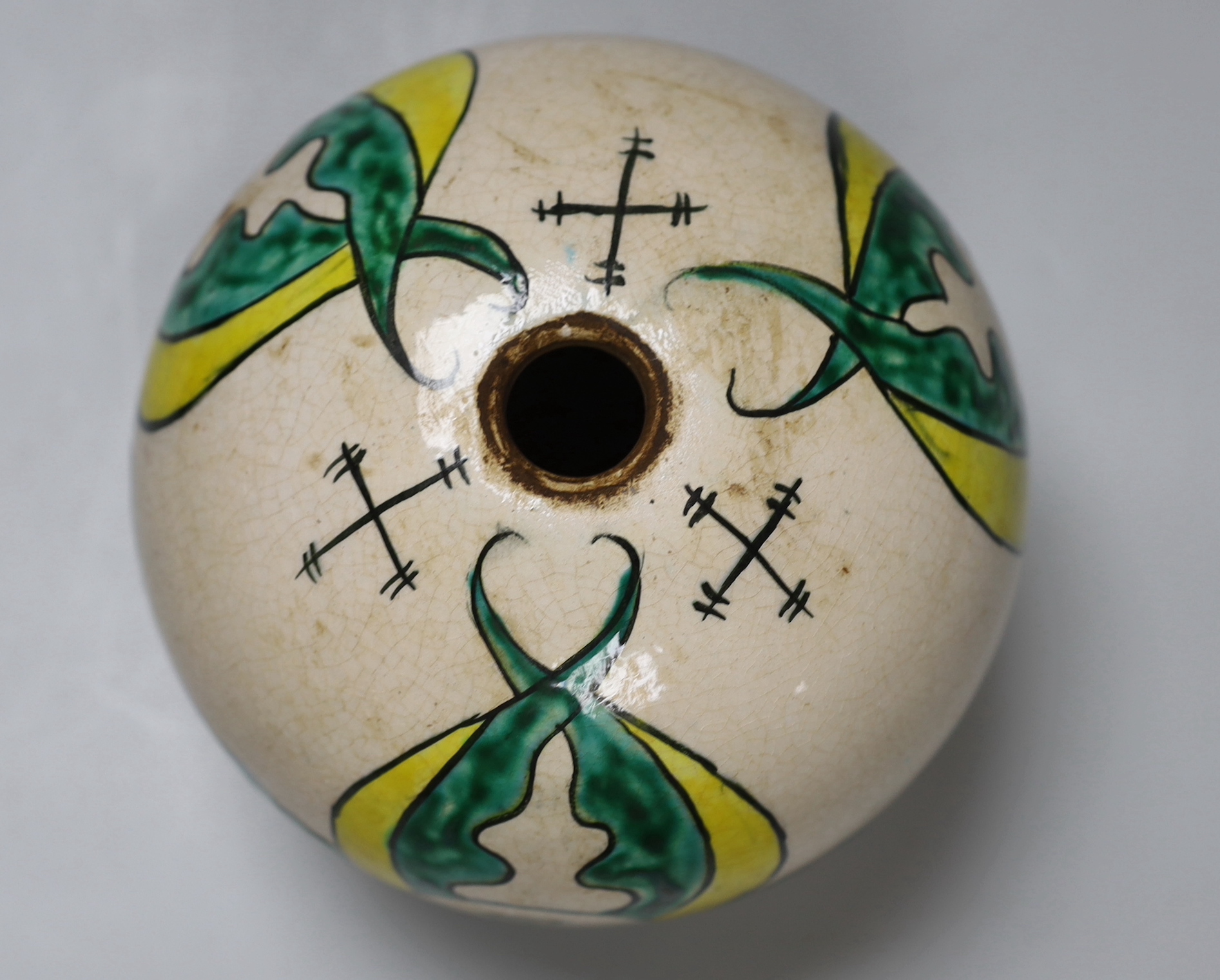 A Turkish Armenian pottery hanging ball 14cm high